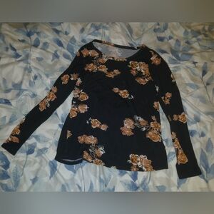 Maurices Black Floral Long Sleeve Top